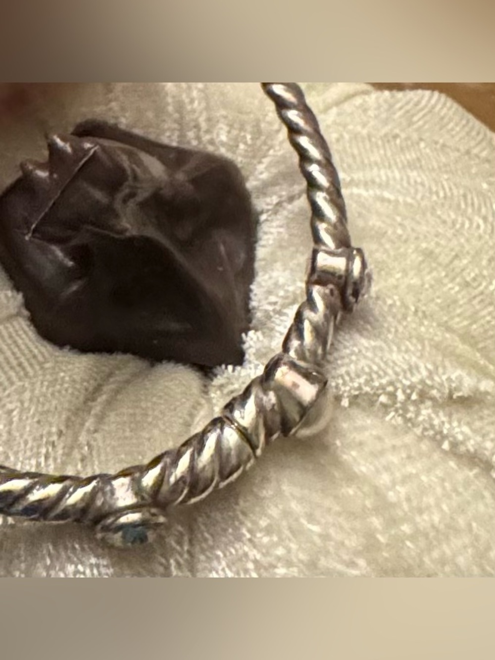 Brighton Silver-Tone Twisted Bangle with Clear and Pearl Stones - Picture 6 of 6